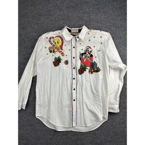 Vintage Looney Tunes Christmas Shirt Womens PL Tweety Sylvester Bugs 90s